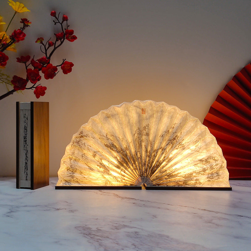 Oriental Fan Light - 3-Mode LED Reading Lamp with Foldable Design (7.7" x 4.1" x 1.9", 1.1 lbs)