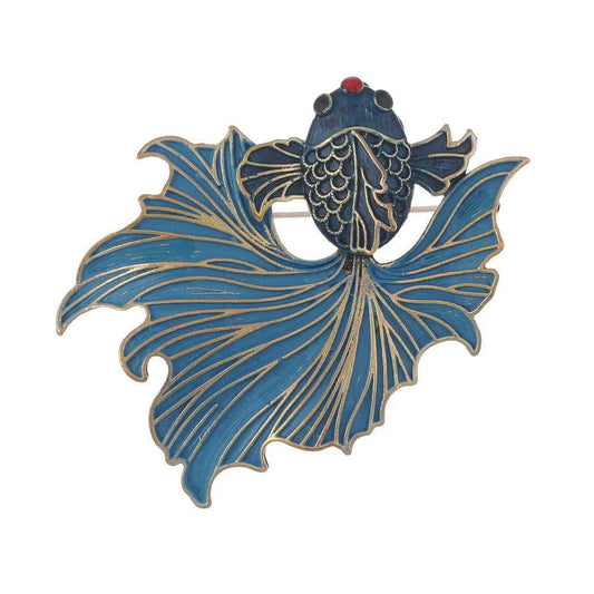 Classic Blue Cloisonné Koi Brooch – Traditional Chinese-Inspired Elegance