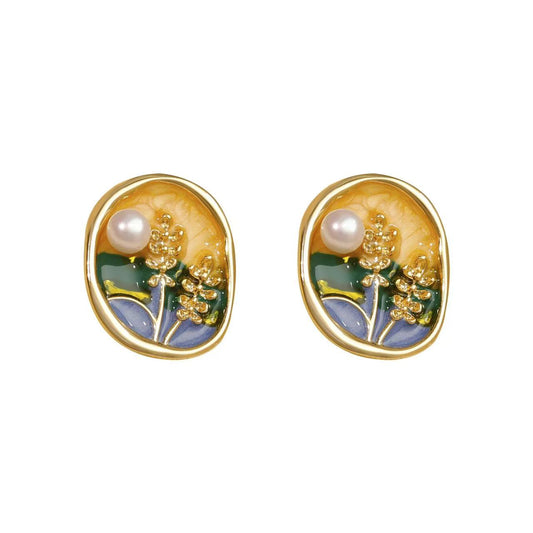 Sunset Impression Enamel Drip Glaze Earrings – Vintage Wheat Elegance