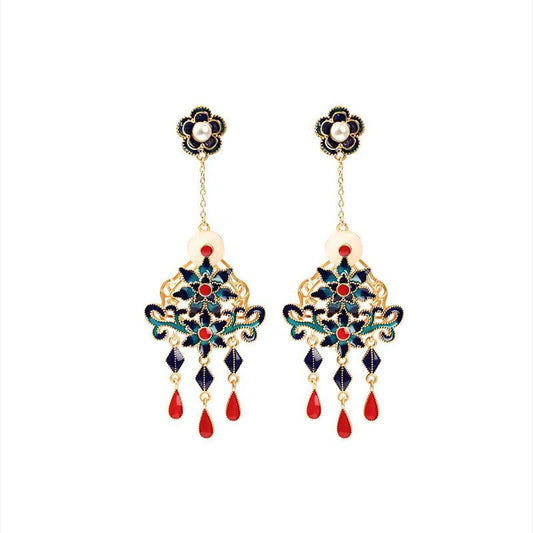 Enamel Tassel Earrings – Blossom & Jade-Inspired Elegance