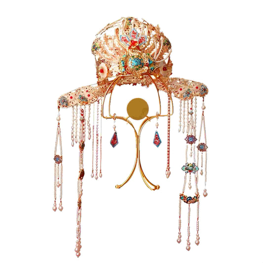 Handcrafted Neo-Chinese Enamel Gilded Phoenix Crown Headdress – Elegant Cultural Accessory