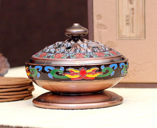 Cloisonné Enamel Incense Burner – Hand-Painted Copper Alloy Censer