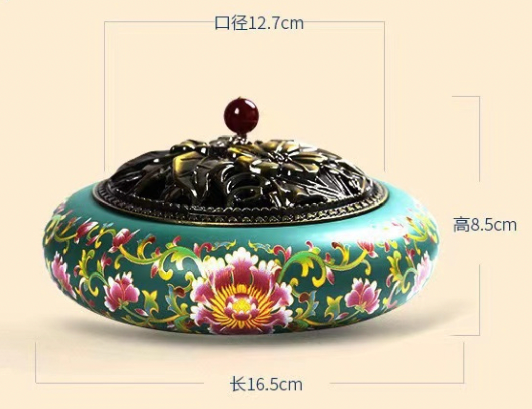 Artisan Enamel Cloisonné Incense Burner - Dual-Purpose Home Decor & Mosquito Repellent (6.1" x 3"）