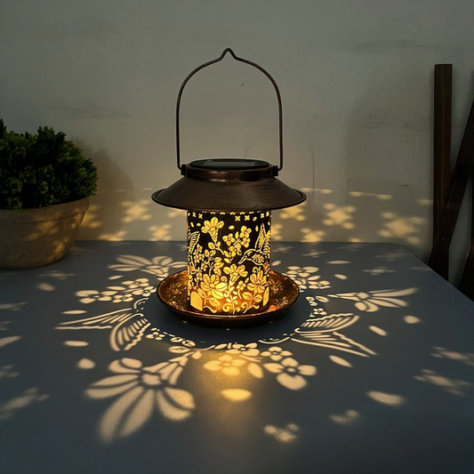 Solar Illuminated Bird Sanctuary - Ornamental Metal Feeder with Pest Defense (10.2"x6.2")