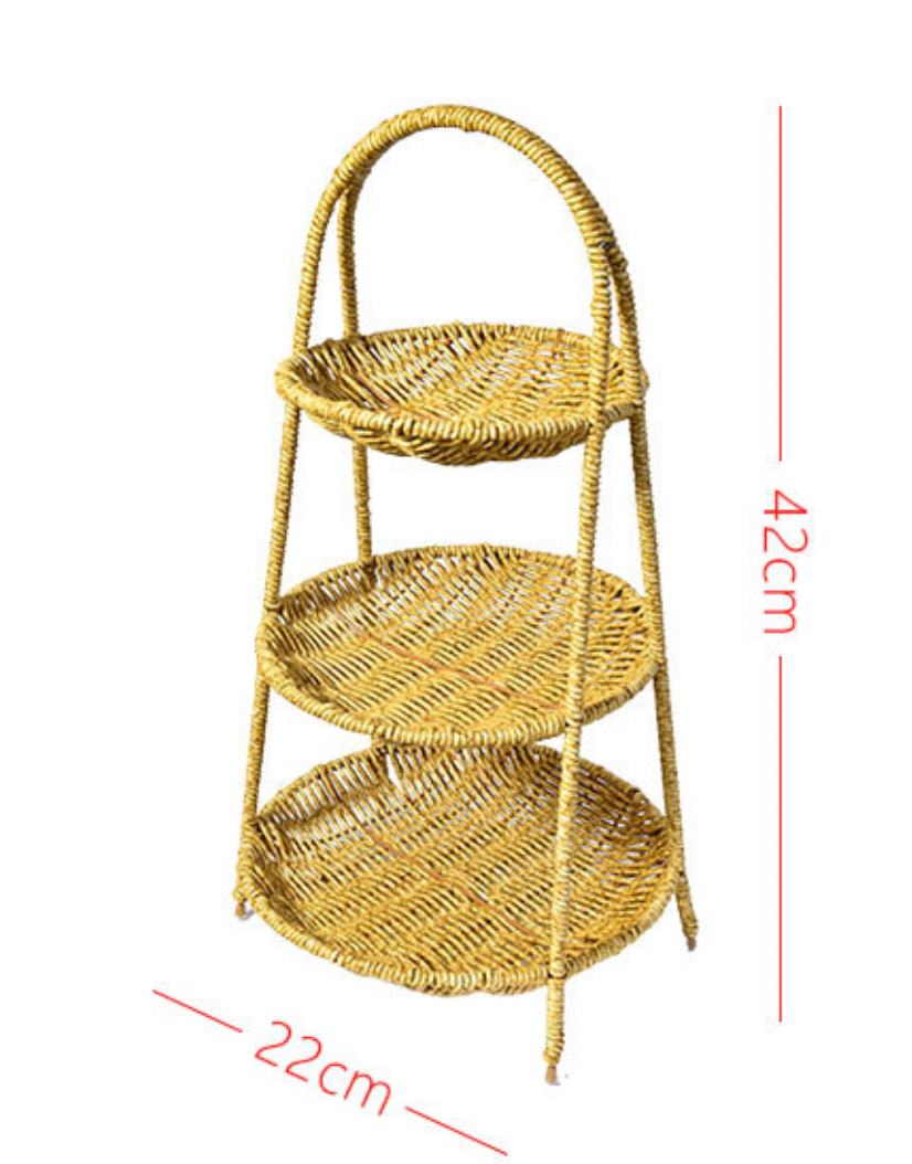 Premium Rattan Tiered Serving Basket - Stackable 1/2/3-Layer Food Carrier