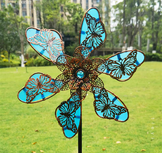 Solar-Powered Butterfly Wind Spinner – Glow-in-the-Dark Garden Art with Metal Craftsmanship