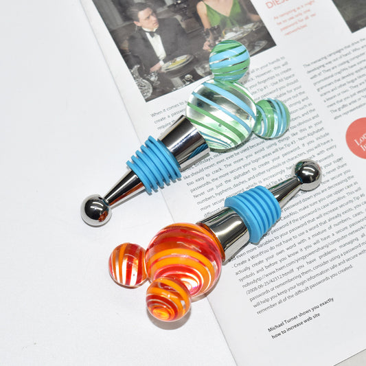 FAMA Certified Mickey Head Wine Stopper – Colorful Acrylic & Metal Base(2-piece set)