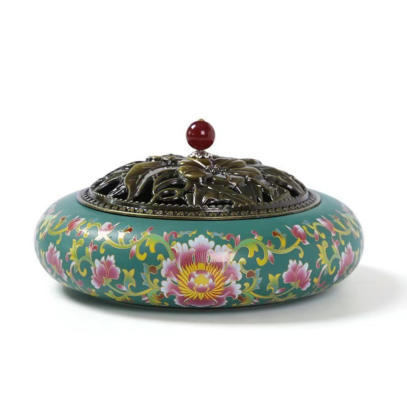 Artisan Enamel Cloisonné Incense Burner - Dual-Purpose Home Decor & Mosquito Repellent (6.1" x 3"）