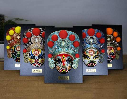 Five Paths Prosperity God" Porcelain Sichuan Opera Mask Wall Art – Collector’s Cultural Decor (11" x 7.5")