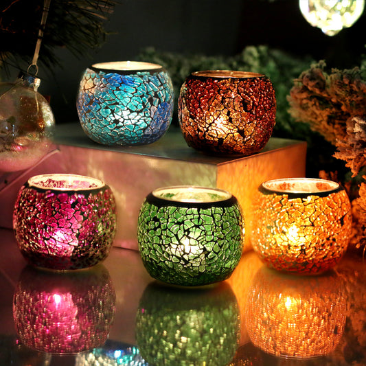 Artisan Mosaic Luminary - 5"x5"x5" Handcrafted Glass Candle Holder
