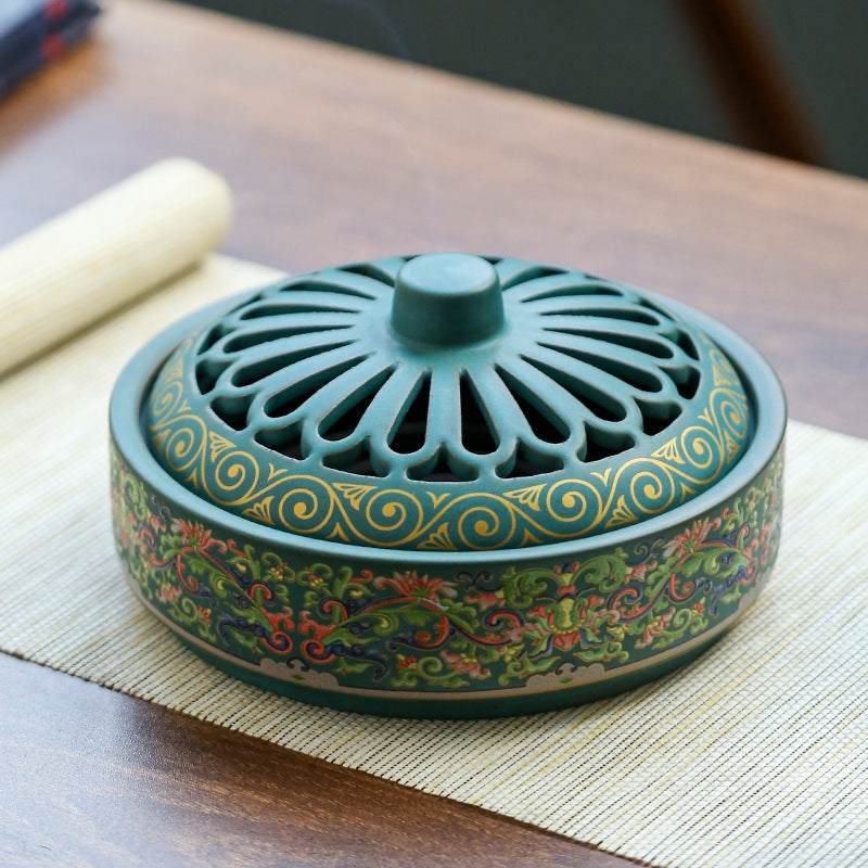 Artisan Enamel Cloisonné Incense Burner - Dual-Purpose Home Decor & Mosquito Repellent (6.1" x 3"）