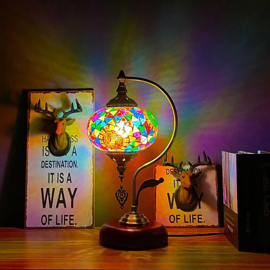 Artisan Bohemian Luminaire - 9"x9"x18" Mosaic Table Lamp with Dual-Temperature (3.75 lbs)