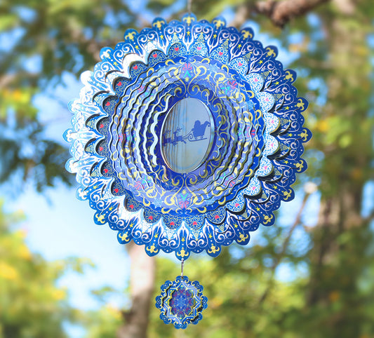 Nordic Spinning Wind Chime - 3D Laser-Cut Steel Balcony Ornament (11.7" x 11.7" x 0.2", 0.88 lbs)