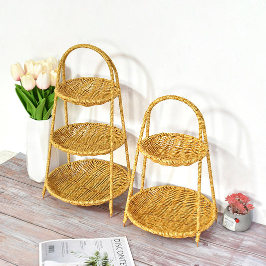 Premium Rattan Tiered Serving Basket - Stackable 1/2/3-Layer Food Carrier