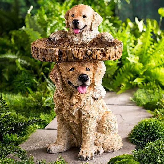 Charming Puppy Bird Feeder Statue – Handcrafted Garden Decor
