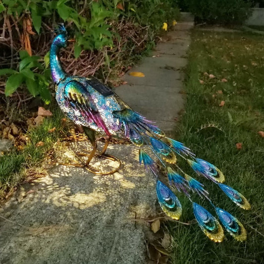Handcrafted Peacock Sculpture – Vibrant Indoor Décor with Gem-Tone Feathers