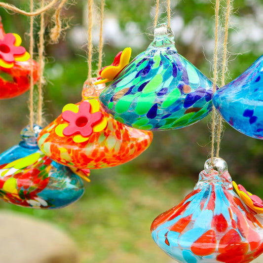 Colorful Glass Hummingbird Feeder – Handcrafted Hanging Bird Waterer for Garden & Patio (Single Piece)