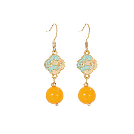 Neo-Chinese Cold Enamel Drip Glaze Earrings – Vintage Beeswax & Gold Elegance