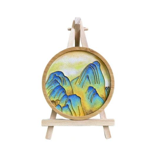 Cloisonné Enamel Coaster Set – Thousand Miles Landscape Hand-Carved Filigree DIY Kit with Adjustable Wooden Easel